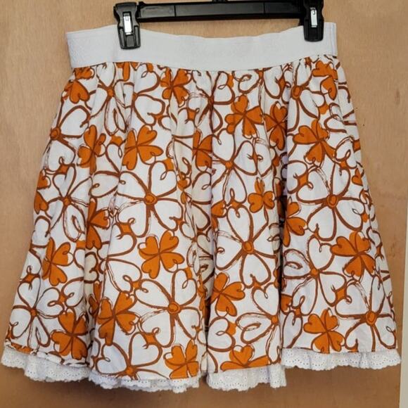 Orange & White Floral Hippie 60's 70's Mod Cottage Core Mini Skirt - size S - Picture 1 of 8